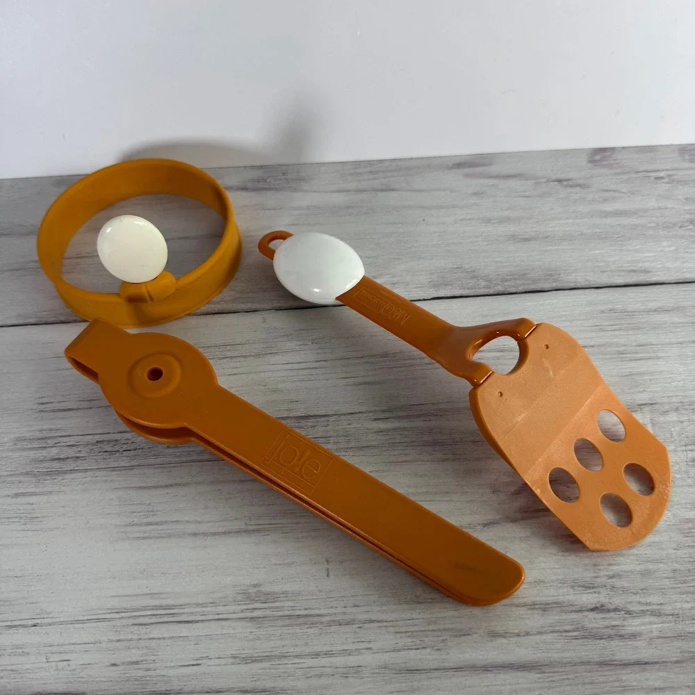 Joie MSC Eggy Kitchen Tool Set Orange Silicone Spatula Tongs Egg Ring Lot of 3